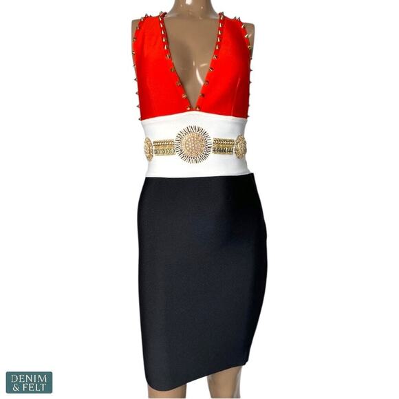Valiant Paris Studded Embellished Bandage Dress Red/White/Black Small ~ NEW/NWT! - Picture 2 of 16